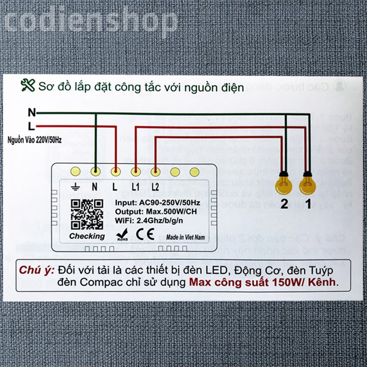 Công tắc cảm ứng [ĐIỀU KHIỂN TỪ XA] bằng điện thoại HUNONIC 2 Nút màu trắng ⚡️ WIFI + HẸN GIỜ (Công nghệ 4.0)