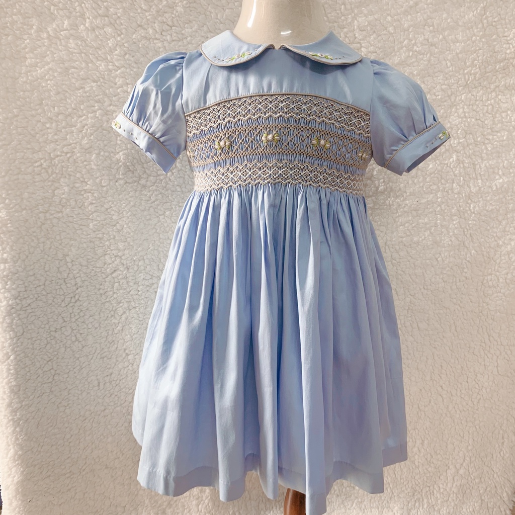 Váy Đầm Bé Gái SMOCK CÔ NẮNG Xanh Cao Cấp ( Xuất Dư ) Xinh Xắn ( MSP: 947 )