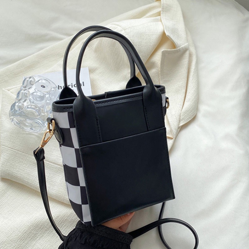 Túi đeo vai IELGY kẻ sọc ca rô màu tương phản thời trang đơn giản cho nữ