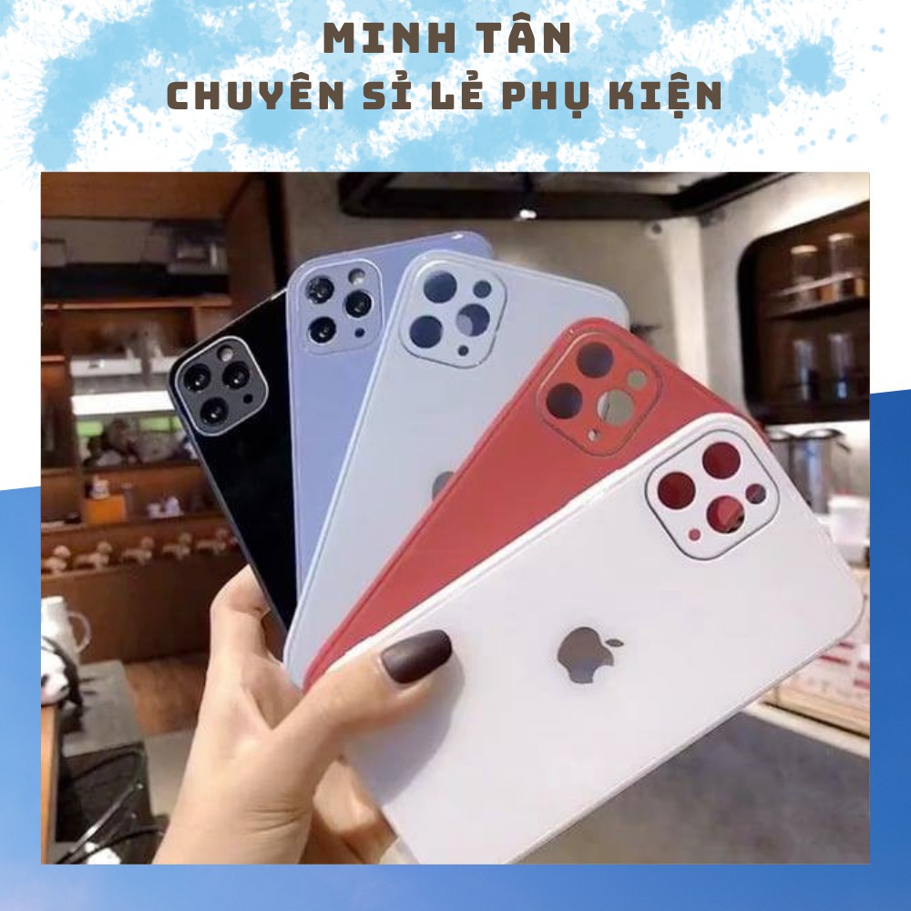 Ốp Kính Iphone 💖 𝘍𝘳𝘦𝘦𝘴𝘩𝘪𝘱 💖 Ốp Kính Viền Vuông Chống Bẩn Độ Iphone 12 Dành Cho Iphone 6 Đến 12 Pro Max