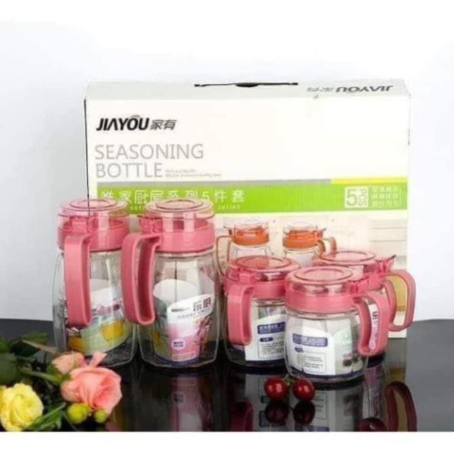 SET 5 Hộp/Hũ Đựng Gia Vị Bằng Thủy Tinh Quai Hồng Cao Cấp. | BigBuy360 - bigbuy360.vn