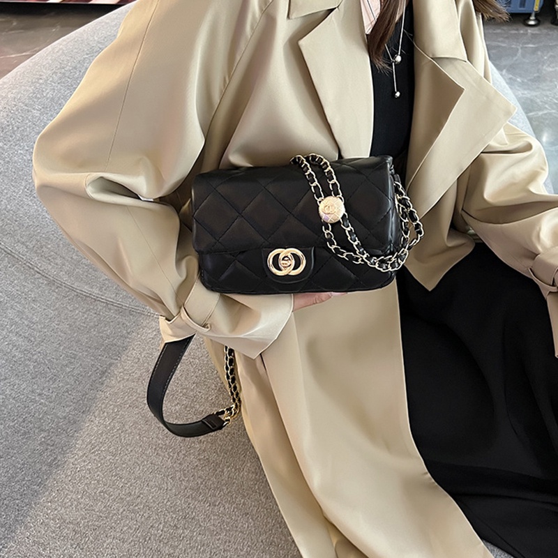 Túi Đeo Chéo Hình Vuông Nhỏ Màu Đen Đính Kim Cương Giả Cổ Điển Thời Trang Cho Nữ