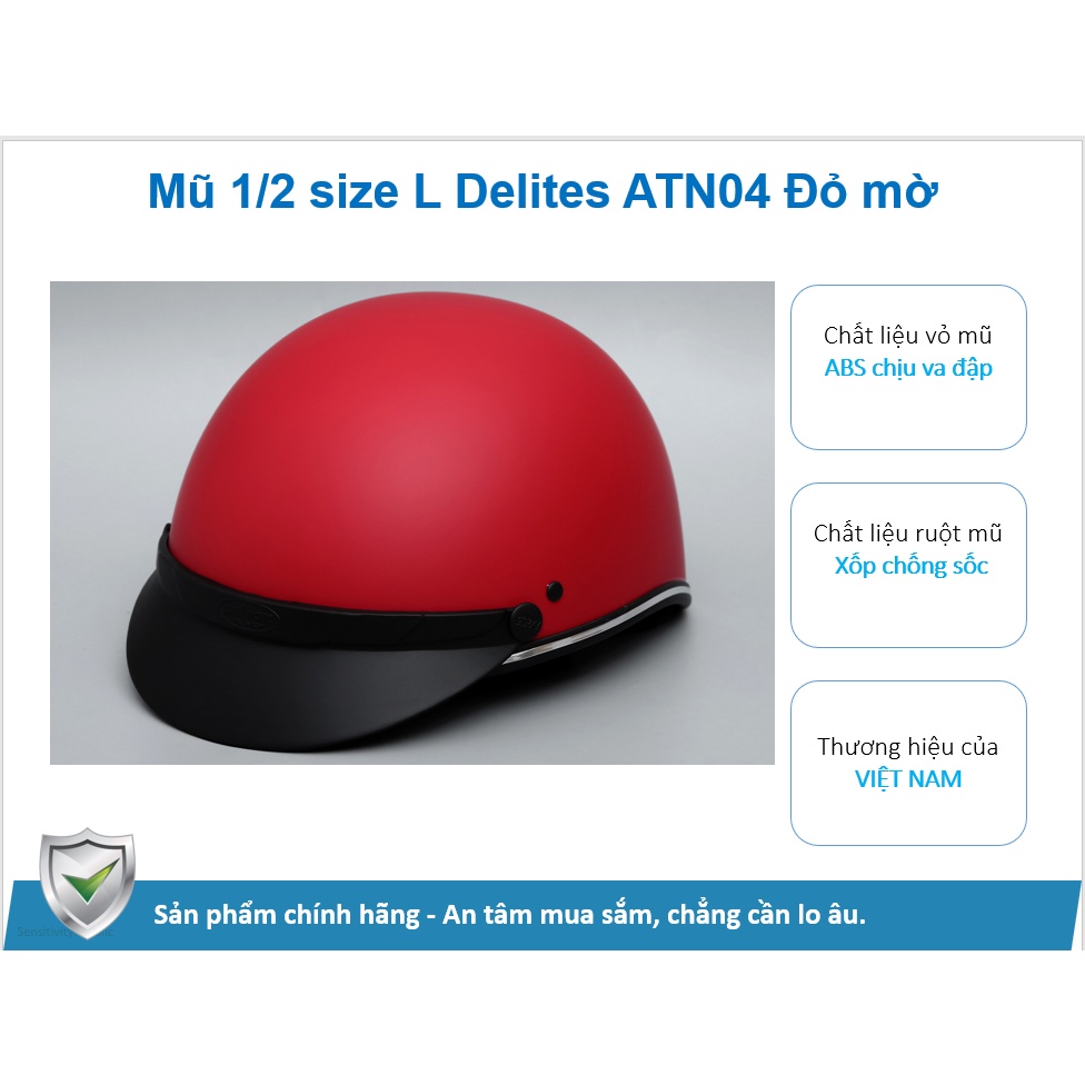 Mũ bảo hiểm 1 2 size l delites atn04 -hàng chính hãng, dễ dàng sử dụng - ảnh sản phẩm 1