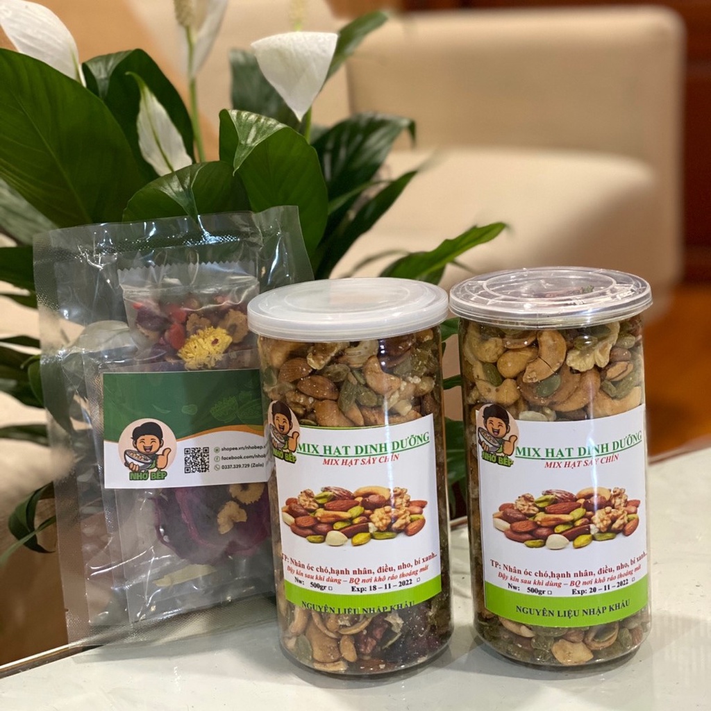 Hạt Dinh Dưỡng Mix 500Gr Granola 100% Hạt  Nhobep Mới Thơm Giòn Ngon Ngậy Tốt Cho Sức Khỏe, Người Ăn Kiêng, Bà Bầu