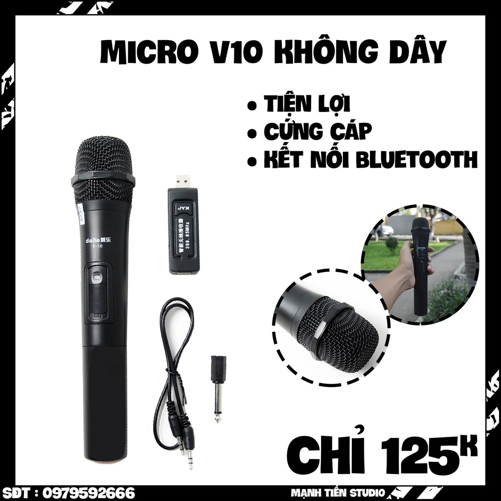 [Sale Lớn] Micro không dây V10 bluetooth, hát karaoke gia đình, mang theo đi dã ngoại, hát sân khấu - gọn nhẹ tiện lợi