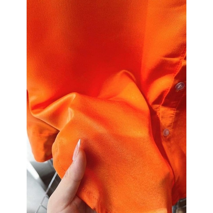 Áo sơ mi nữ dài tay Bingshop màu cam dáng trơn basic