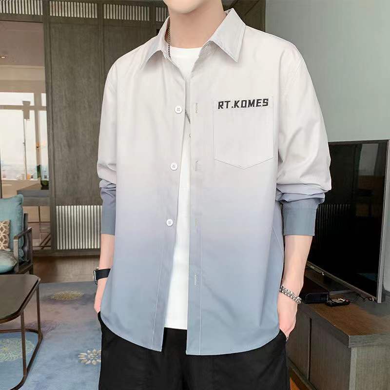 Áo Sơ Mi Tay Dài Màu Sắc Gradient Phong Cách Hàn Quốc Cho Nam