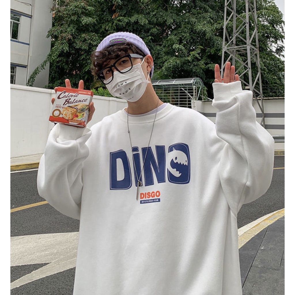 Áo swt , áo nỉ cổ tròn họa tiết chữ DINO from rộng
