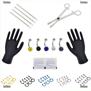 (Eetmo) Body Piercing Kit 16G And 14G Jewelry Tongue Tragus Ear Eyebrow Nipple Lip Nose