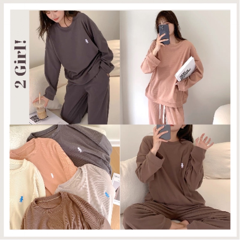 [Quảng Châu  Xịn] Set thu đông dài tay thun tăm nhung