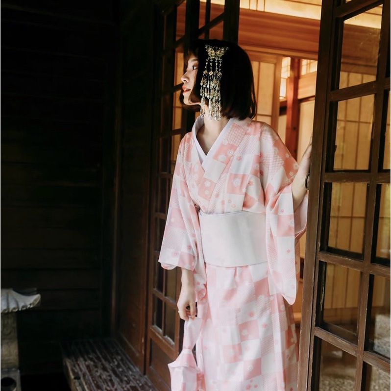 Kimono nhật bản nữ hồng