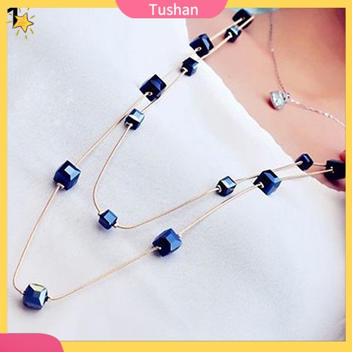Dây chuyền hợp kim dạng dài đính đá vuông thời trang cho nữ