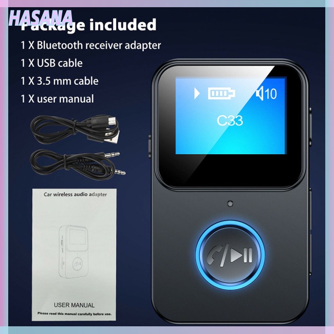 Thiết Bị Nhận Tín Hiệu Âm Thanh Bluetooth 5.0 Không Dây HASANA C33 Có Màn Hình 3.5mm