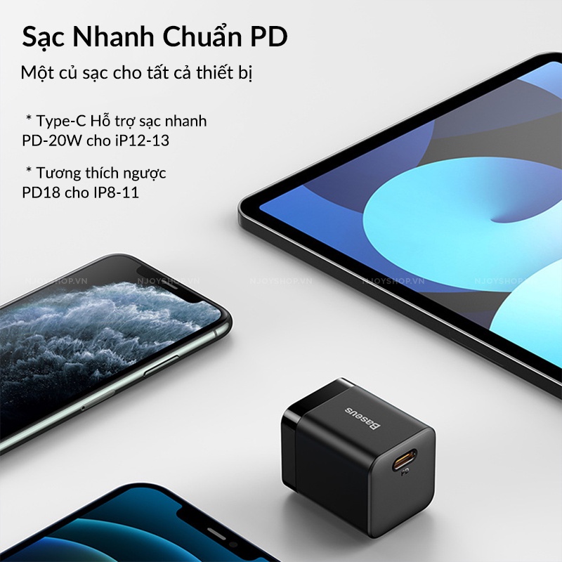 Củ Sạc Nhanh Baseus Super Si Pro Pastel Siêu Nhỏ Gọn Chân Type C 20w Qc3.0 Pd3.0 Cho Điện Thoại Smartphone Ip Njoyshop