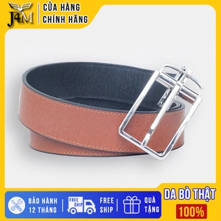 Thắt lưng cao cấp J4M, 2 mặt da bò Taigan nâu và đen, đầu xoay hợp kim nhập Ý, dây nịt cho nam TL01