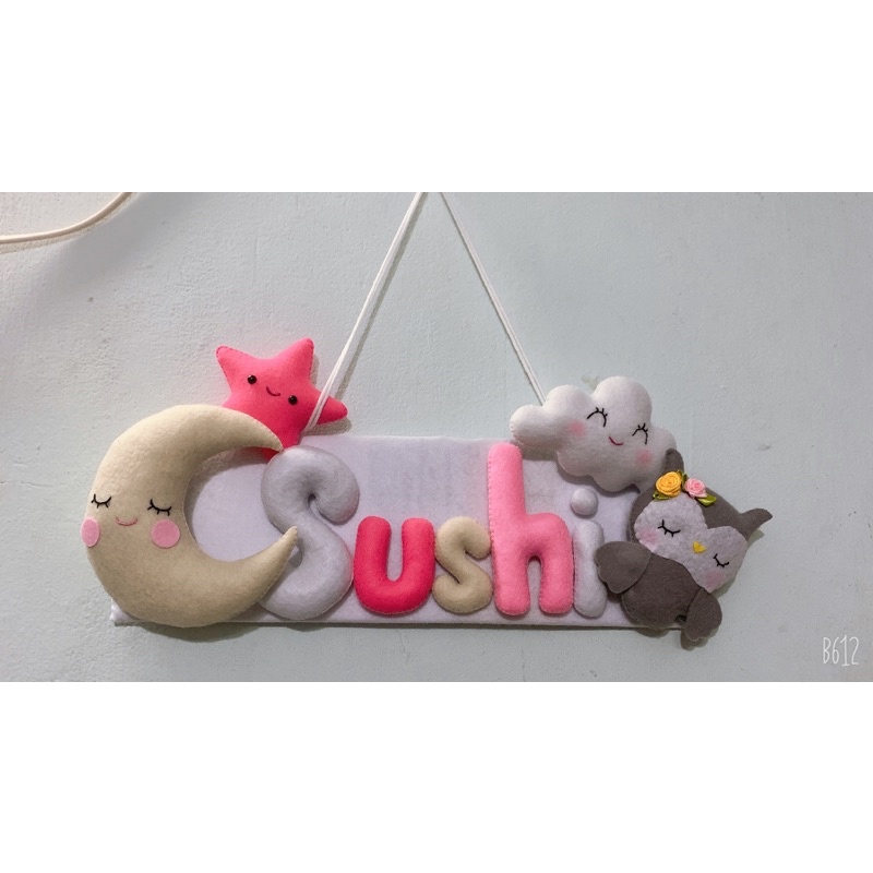 Bảng tên treo phòng ngủ handmade, bảng tên trang trí thôi nôi cực đẹp mẫu Mây và Cú Xám