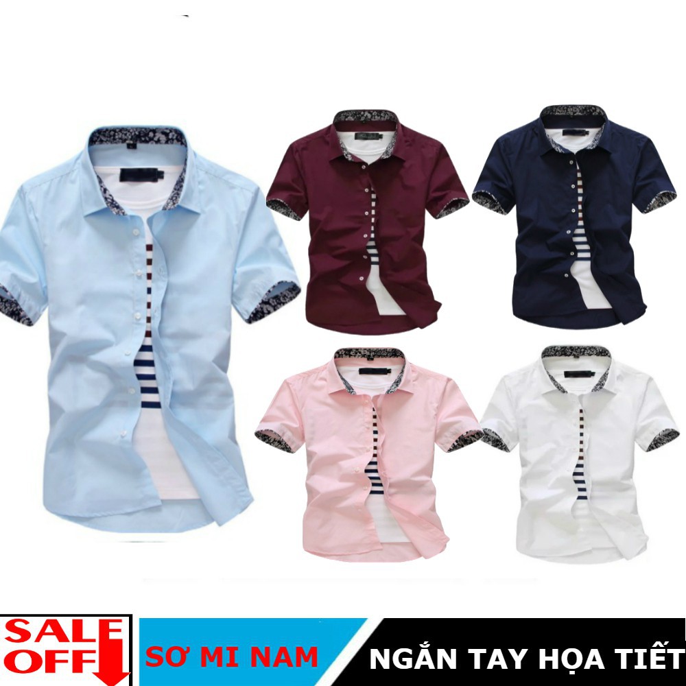 [ FLASH SALE] BST Aó Sơ mi ngắn tay cổ hoa màu xanh đen 💝