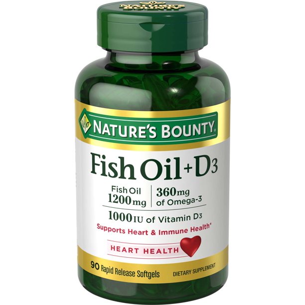 Viên uống Nature's Bounty Fish Oil + Vitamin D Softgels, 1200 Mg bổ sung Vitamin D 90 viên