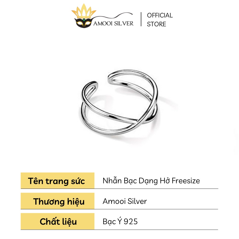 Nhẫn Bạc S925 Freesize Dáng Hở Mẫu Chéo Quả Cầu Chữ X - Amooi Silver AN65
