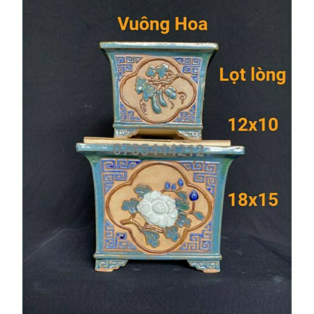 Chậu vuông tứ bửu gốm dày dặn