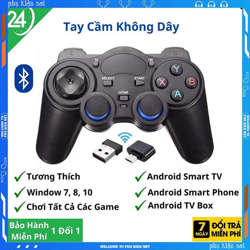 Tay cầm không dây chơi game PC Laptop Điện Thoại TV Android TV Box Bluetooth 2.4G Full skill Fo4, Pes