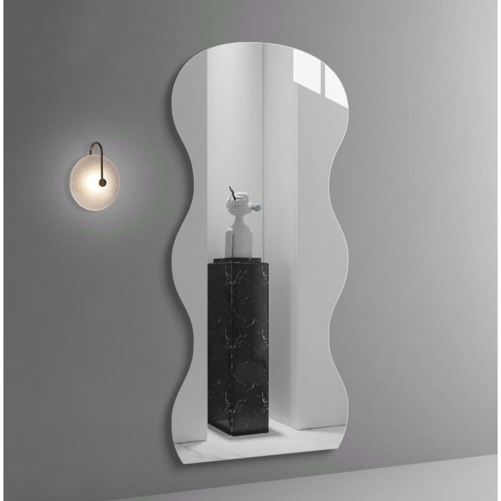 Gương toàn thân led cảm ứng cao cấp hình lượn sóng nghệ thuật VUADECOR kích thước 80x180cm (tặng kèm đế gỗ)