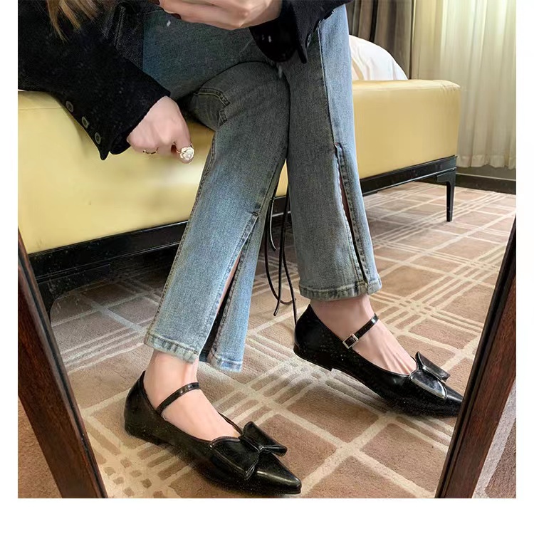 Giày sandal mũi nhọn nơ xinh 1 quai sang chảnh phong cách bánh bèo