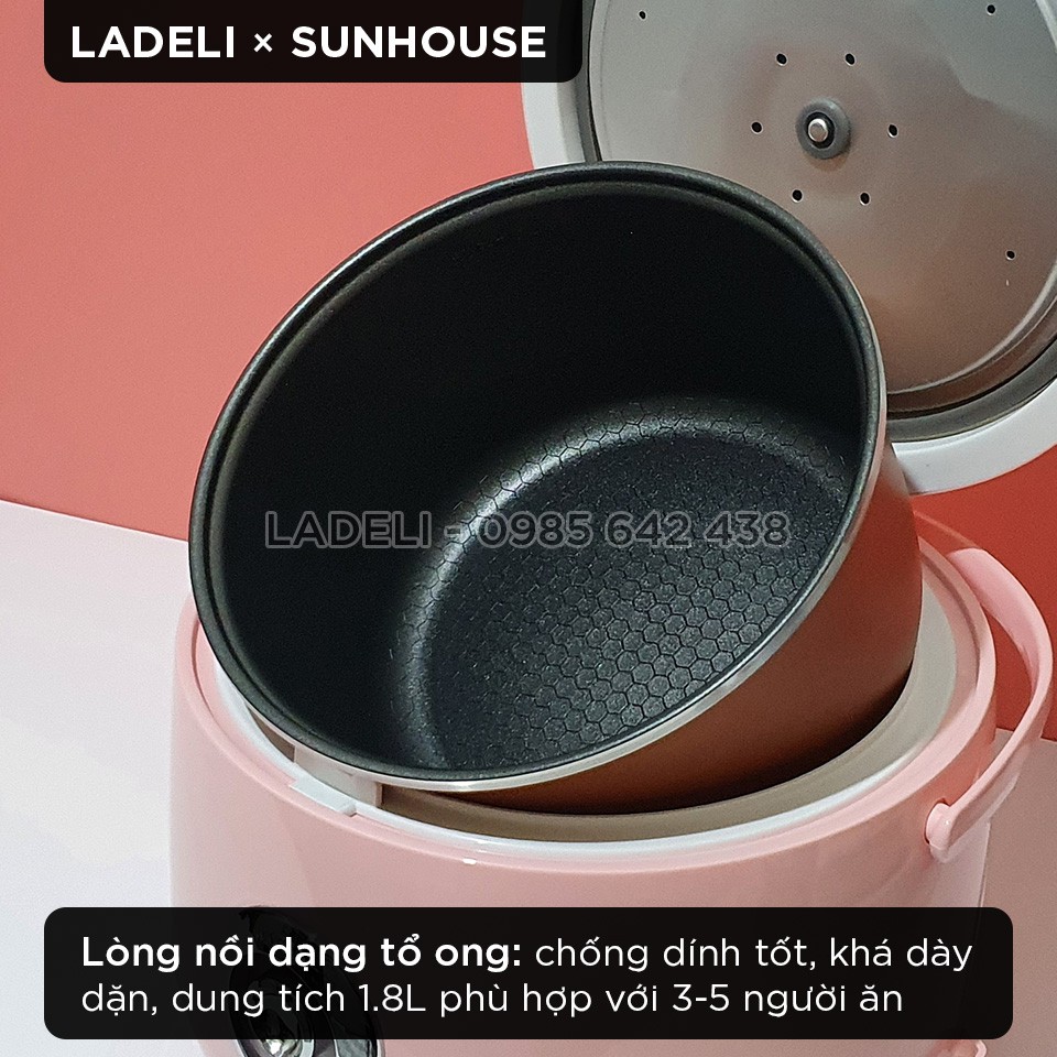 Nồi cơm điện 1.8L SUNHOUSE HappyTime HTD8521P thân nhựa chống bỏng | BigBuy360 - bigbuy360.vn