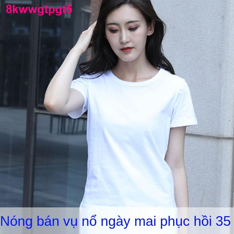 thời trang nữÁo thun nữ ngắn tay 100 cotton tinh khiết mùa hè mới sành điệu phiên bản Hàn Quốc khoác lửng body k