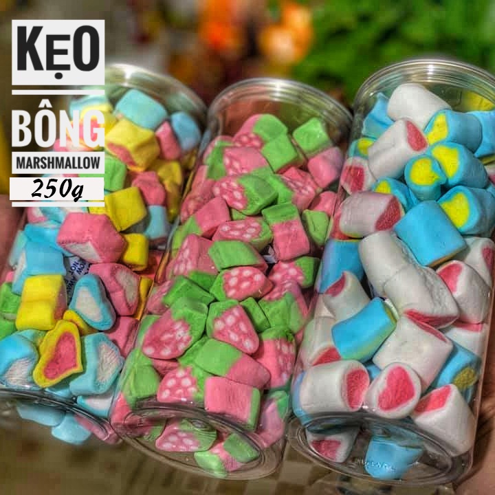 Kẹo Xốp Marshmallow Thái Lan, kẹo bông gòn, hình ngẫu nhiên, lon pet 250g