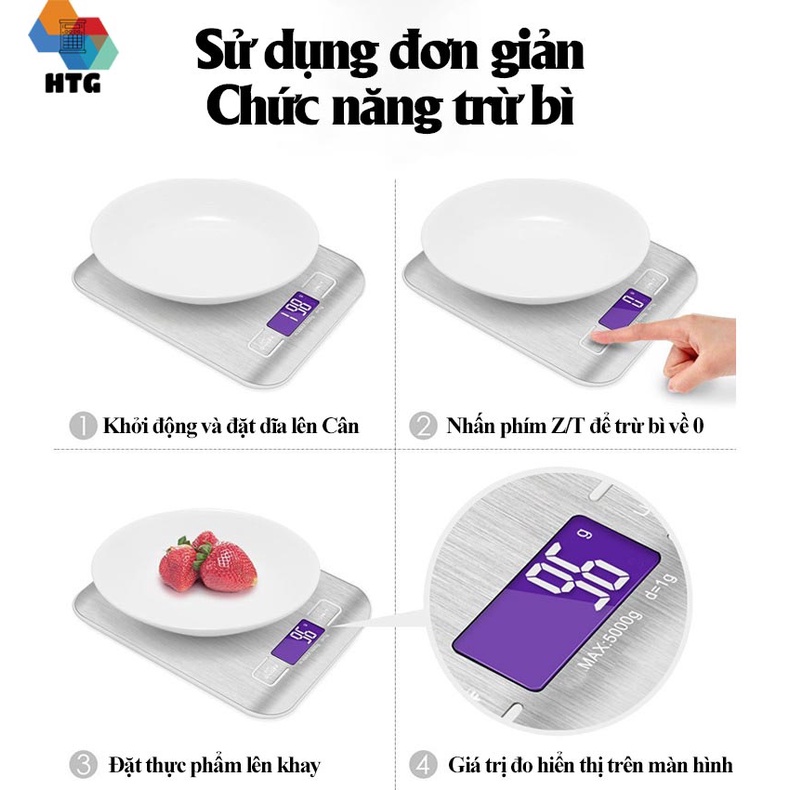 Cân điện tử tiểu ly nhà bếp dinh dưỡng 5kg/1g bề mặt chống rỉ, nước, màn hình LCD sắc nét, đã bao gồm 2 pin AAA tặng kèm