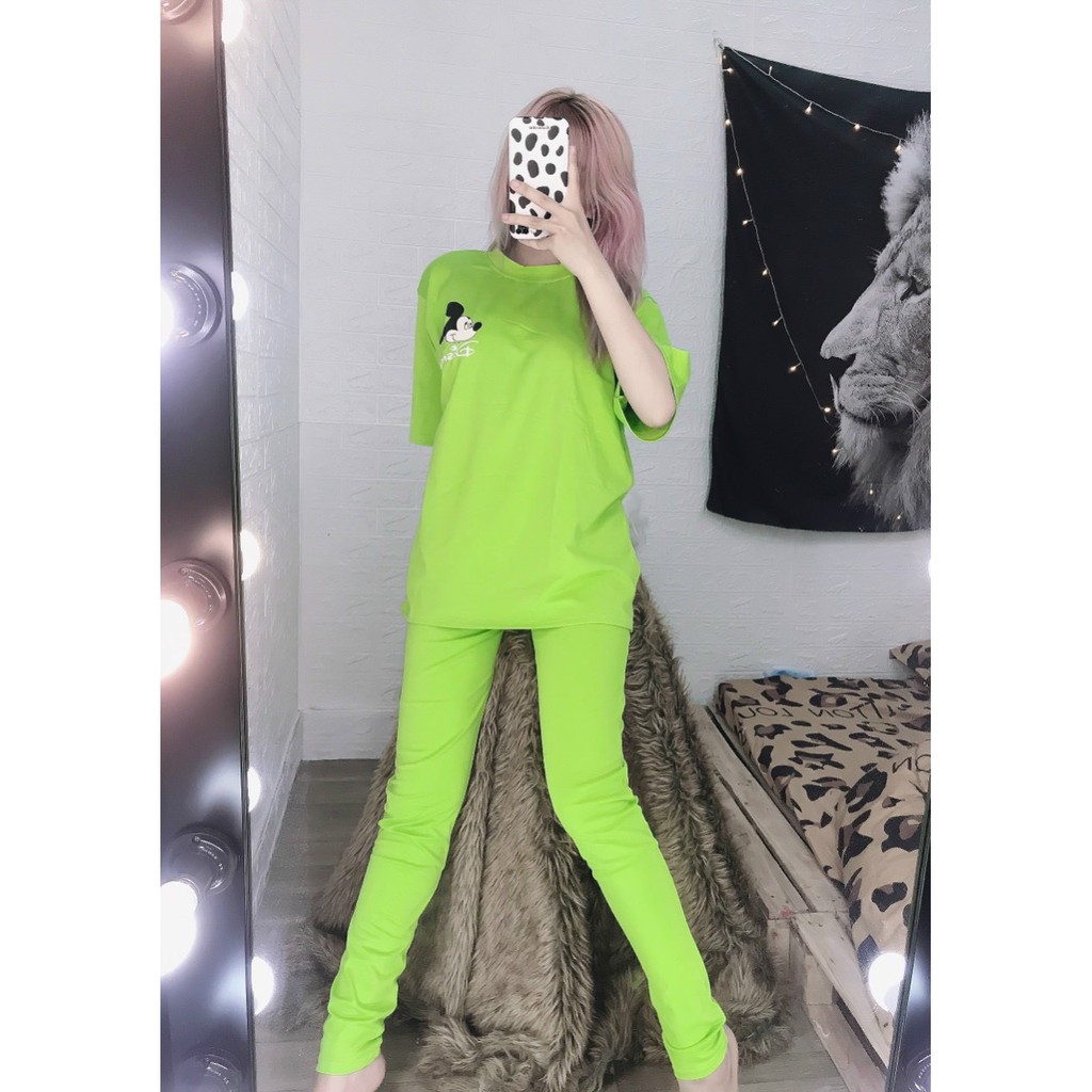 set bộ chuột in sau lưng quần legging siêu xinh ảnh thậtr