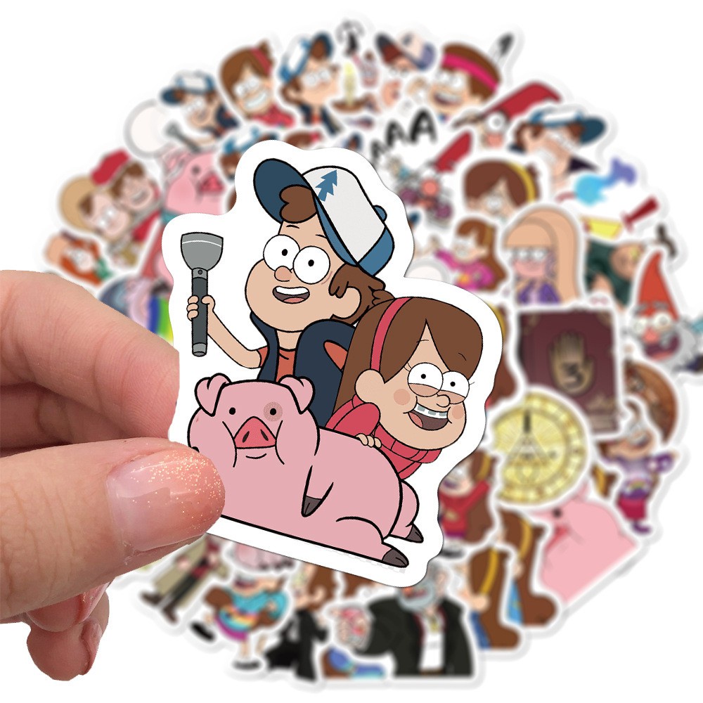 Y&P| Hình Dán Chống Nước Gravity Falls Phim Hoạt Hình Mũ Bảo Hiểm Máy Tính Xách Tay Hành Lý Dán Thiết Lập, 50 tờ