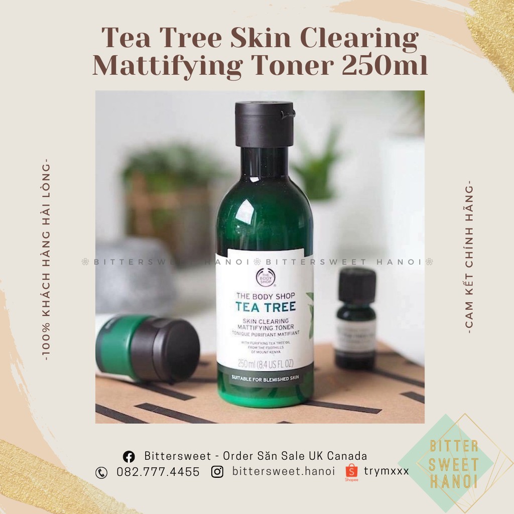 SỮA RỬA MẶT GEL skin clearing facial wash VÀ TONER tràm trà TEA TREE THE BODY SHOP