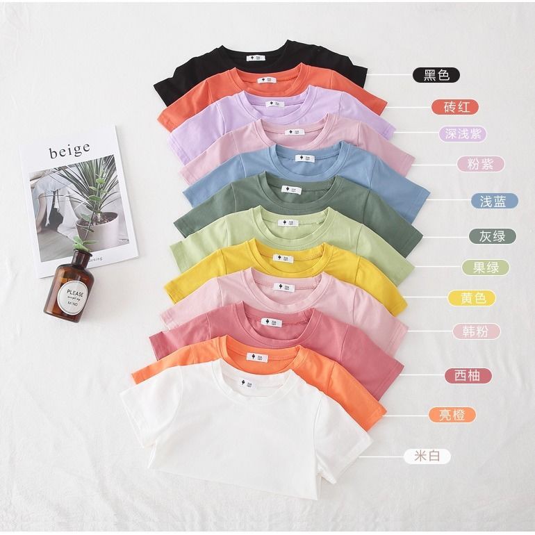 ☜◕Áo thun cotton trẻ em tay ngắn kiểu nổ mùa hè bé trai hàn quốc màu cô gái đồng tất cả các trận đấu thoáng khí