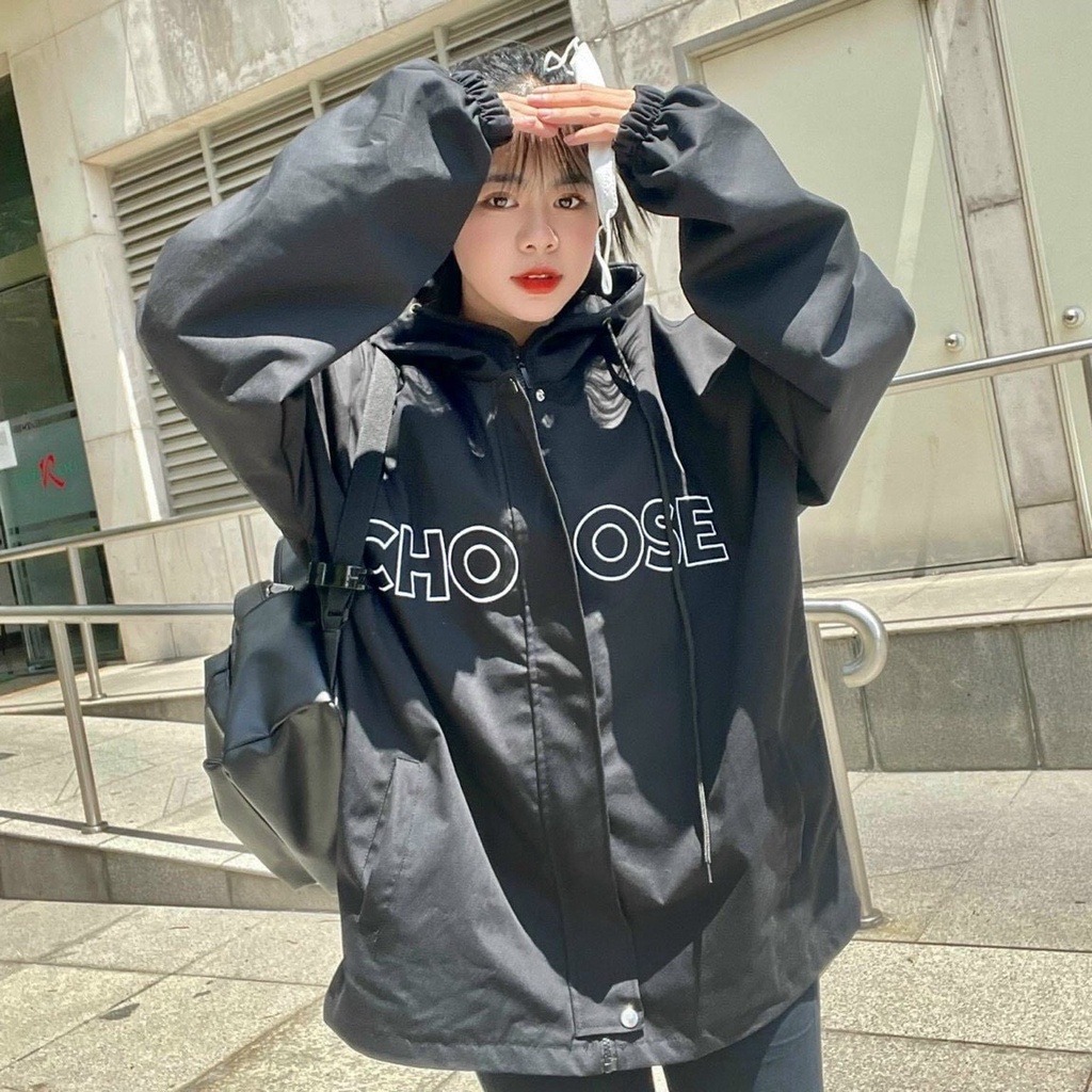 ÁO KHOÁC KAKI NỮ CỔ BẺ DÂY KÉO IN CHỮ CHOOSE CHỐNG NẮNG SIÊU ĐỈNH CỰC MÁT NITIQC