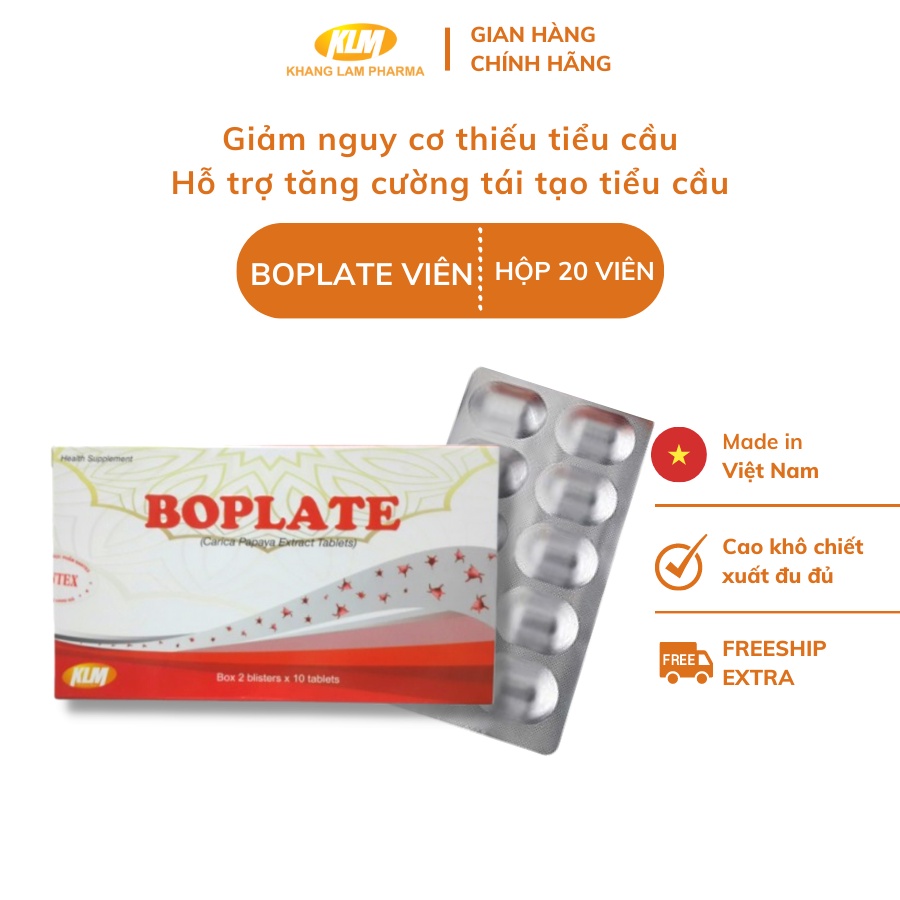 Viên uống Boplate chiết xuất cao đu đủ, tăng cường tái tạo tiểu cầu, kích thích tăng số lượng tiểu cầu (Hộp 20 viên)