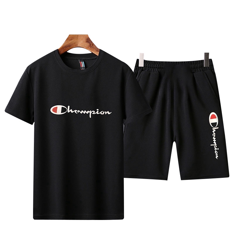 Set áo thun ngắn tay + quần short màu đen/ trắng size lớn thời trang cho nam