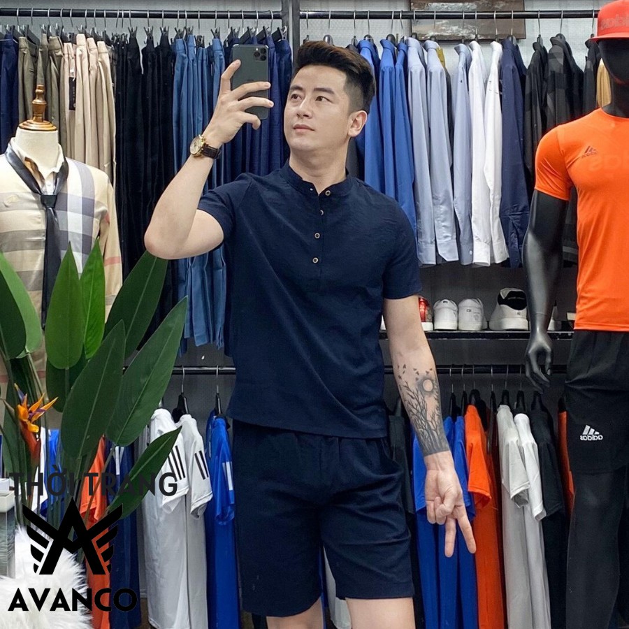 Bộ Đũi Xước Cổ Tàu, set quần áo Đũi Cộc nam cao cấp mới nhất - 1BĐCR