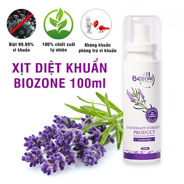 Bình xịt kháng khuẩn 99,9% sinh học Biozone  | Mùi Hoa Oải Hương Sinh Học 100% | Đã Được Kiểm Định