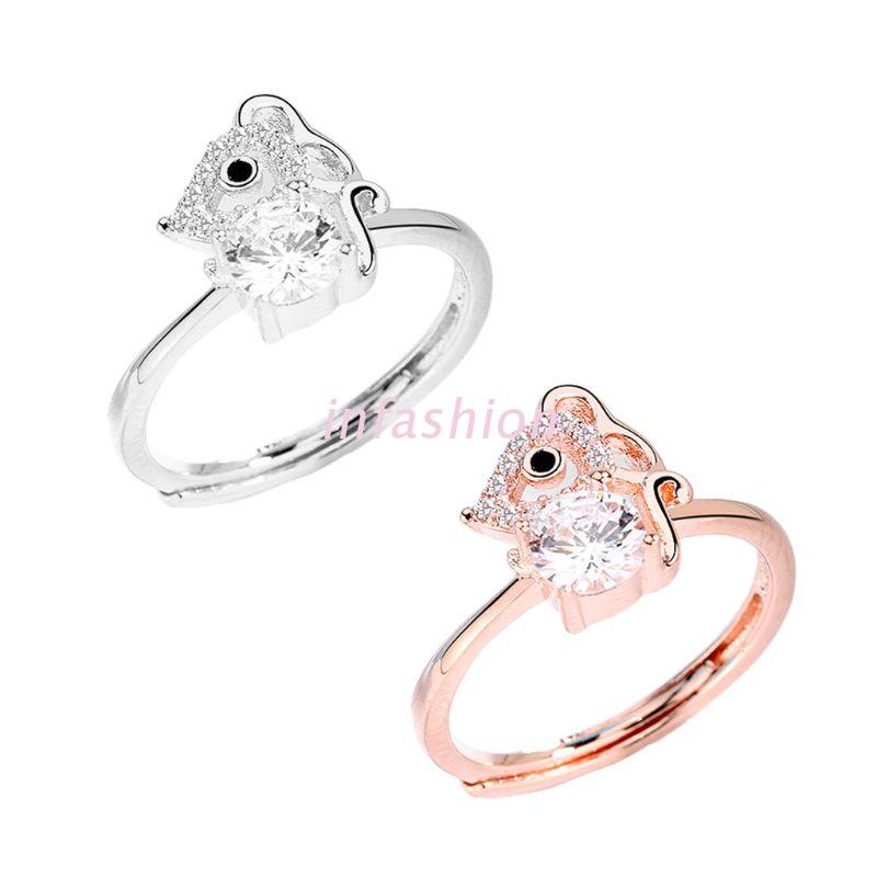 INF 2020 New Year Mascot Crystal Mouse Charm Ring Band Attract Wealth Lucky Jewelry