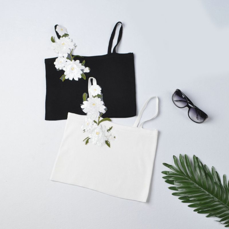 Áo Croptop Dệt Kim Hai Dây Không Tay In Họa Tiết Hoa Cúc Nhỏ Đính Sequin Thời Trang Mùa Hè Quyến Rũ Cho Nữ