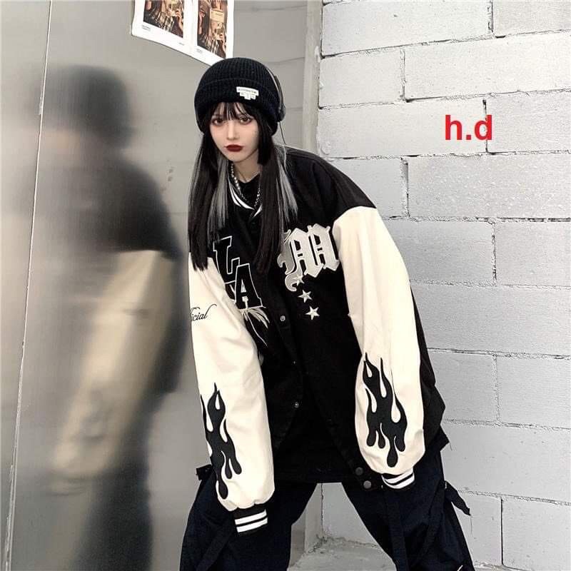 Áo khoác bomber Jacket nam nữ LA tay lửa Hàng loại 1 cá tính Trend 2022 phong cách Hàn QuốcChất nỉ vs gió chống nắng