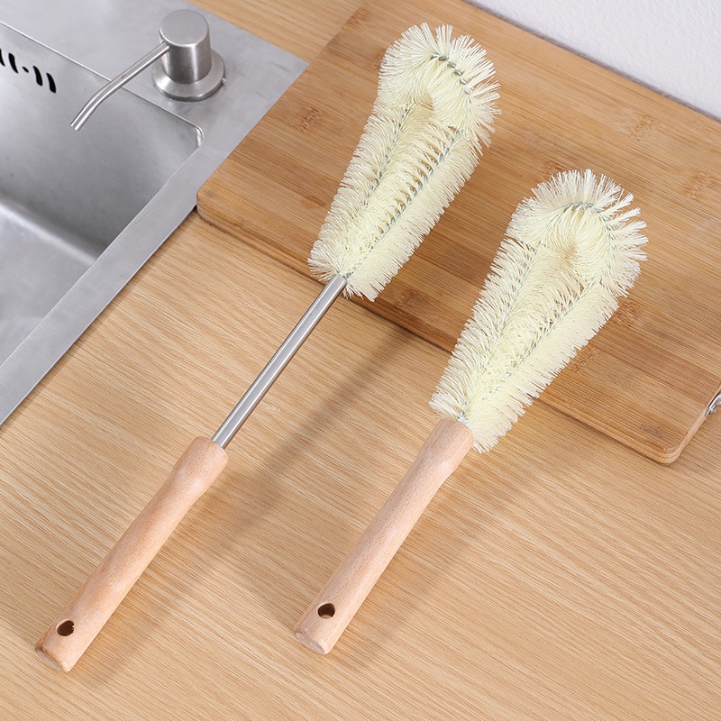 Cọ rửa ly cốc tay cầm gỗ dài/ ngắn uốn cong được tiện lợi