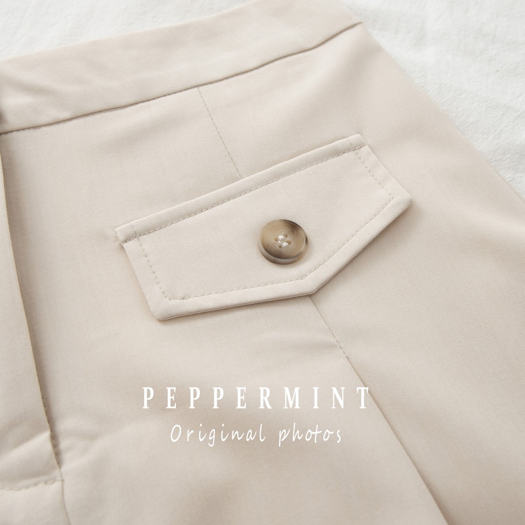 Set 35685 có thể tách rời gồm áo sơ mi và chân váy lưng cao phối túi phong cách Hàn Quốc