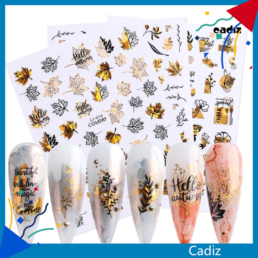 Miếng Dán Trang Trí Móng Tay Hiệu Ứng 3D Siêu Mỏng Họa Tiết Lá Vàng