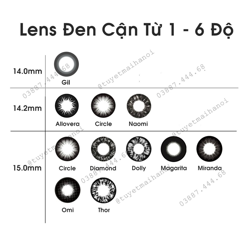 Lens Đen Cận Từ 1 Đến 6 Độ - Kính Áp Tròng Hàn Quốc Vassen Korea