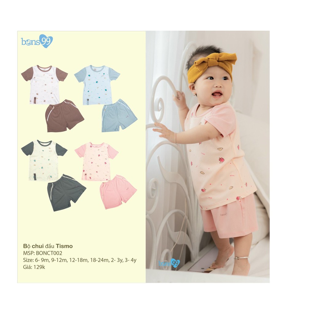 Bộ cộc tay chui đầu mặc nhà hãng Bons99 cho bé trai, bé gái