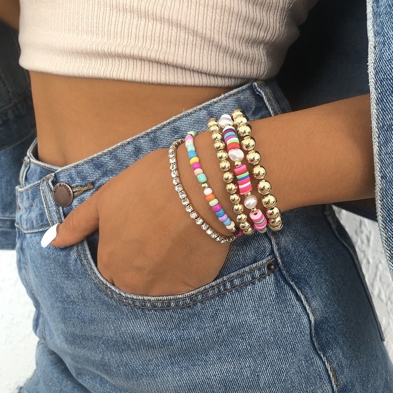 Set vòng đeo tay 17KM chuỗi hạt hoa bướm vỏ sò nhiều màu sắc phong cách bohemian thời trang dành cho nữ