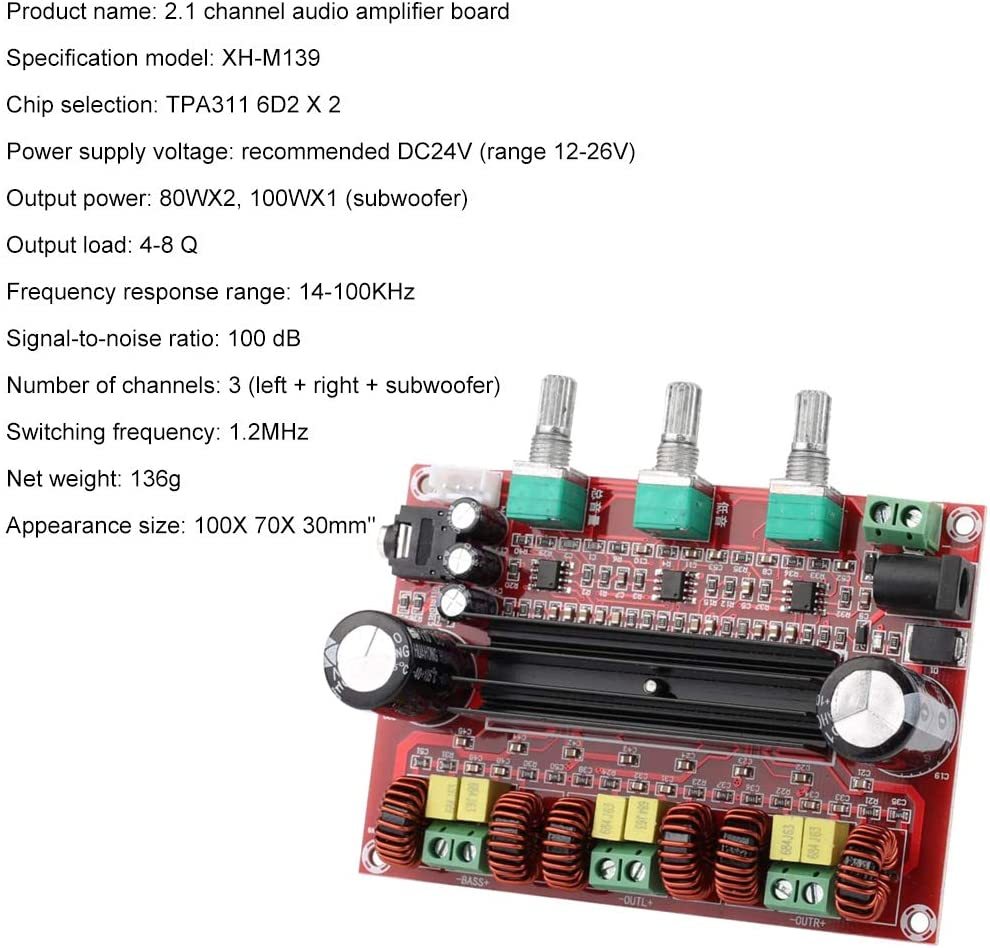 XH-M139 TPA3116D2 2 * 50W + 100W 2.1 Kênh Bộ khuếch đại công suất kỹ thuật số Bo mạch điện áp rộng 12V-24V TPA3116D2 